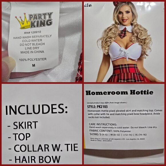 Party King ✦ Schoolgirl Costume Set ✦ Plaid Skirt White Crop Top Collar Hair Bow - Picture 11 of 13